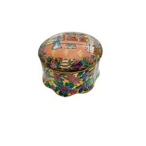Trinket Box Asian Rose Medallion Design Lidded Dish Vintage Oriental Decor